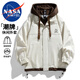 NASA MARVEL夾克男春秋季連帽假兩件透氣時(shí)尚防風(fēng)寬松情侶裝 米白色 XL