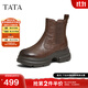 他她（TATA）加絨靴子女2025秋冬牛皮時(shí)裝靴厚底粗跟切爾西靴短靴7OL44DD5 棕色（寬版） 37