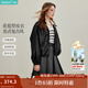 茵曼2025秋冬女裝新款簡(jiǎn)約休閑立領(lǐng)皮衣黑色外套寬松短款夾克上衣 午夜黑 S 155-162cm /95-110斤