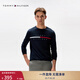 TOMMY HILFIGER25秋冬新款男裝純棉拼色織帶字母刺繡亞洲版合身打底長(cháng)袖T恤 藏青色FAP 2XL