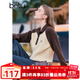 百圖betu女裝秋季新款毛針織衫曠野美拉德撞色領(lǐng)針織衫女2409T28 燕麥色 S