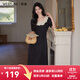 西遇法式波點(diǎn)連衣裙女2025年夏季新款黑色短袖a字收腰花領(lǐng)長(cháng)裙 黑色 XL (170)