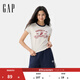 GAP女裝2025夏季新款撞色圓領(lǐng)趣味印花logo常規短袖T恤上衣766159 象牙白 M (165/84A) 亞洲尺碼