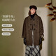 茵曼羊駝毛桑蠶絲雙面呢大衣2026冬季裝新款牛角扣毛呢外套 暗咖啡 M
