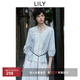 LILY2025夏新款女裝法式條紋蕾絲繡花寬松休閑V領(lǐng)百搭通勤套頭衫 401藍色 L