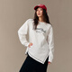 CHUU字母印花T恤女2025冬季新品不規則做舊開(kāi)衩圓領(lǐng)套頭長(cháng)袖上衣 白色 均碼