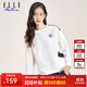ELLE ACTIVE休閑圓領(lǐng)衛衣女裝秋季時(shí)尚百搭拼色運動(dòng)減齡薄款舒適透氣套頭衫 白色 M