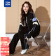 唐獅2025秋女長(cháng)袖拼接運動(dòng)針織立領(lǐng)休閑套裝 黑色 L