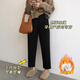 南叮雅格孕婦褲子秋冬新款外穿小腳褲哈倫褲加絨加厚直筒休閑褲寬松秋冬款 抽繩加絨黑色 M