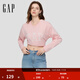 GAP男女裝2025秋季新款logo純棉寬松圓領(lǐng)長袖T恤休閑上衣 淡粉色 S (165/88A) 亞洲尺碼