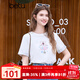 百圖betu女裝2025春夏新款T恤圓領(lǐng)卡通印花袖口拼接國風(fēng)短袖女2502T30 白色 L