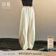 日著(zhù)（rizhuo）設計師女裝2025年秋季新款休閑運動(dòng)高腰闊腿彈力棉長(cháng)褲子 拂白 M