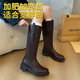 狄德拉長(cháng)筒靴女大筒圍粗腿騎士靴加肥加寬胖mm大腿圍高筒靴子秋大碼女靴 棕色絨里加寬版超大筒圍 36 (230mm)