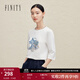 FINITY菲妮迪T恤秋季新款簡(jiǎn)約白色繡花工藝刺繡T恤上衣女 白色 S