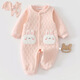 棉孖嬰兒衣服連體褲套裝秋冬夾棉寶寶連體衣背帶褲爬服分體可愛(ài)兩件套 夾棉保暖背帶套-粉小兔 80cm 【建議9-11kg】