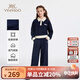 英氏（YEEHOO）女童套裝兒童衣服春秋新款長袖衛(wèi)衣褲子休閑學(xué)院風(fēng)中大童裝兩件套 云朵華夫-深藍【棉彈·兩件套】 160 cm【順豐包郵 · 極速達】
