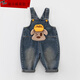 凌卡戚小童春秋牛仔背帶褲2024新款男女寶寶卡通兒童寬松可開(kāi)襠長(cháng)褲 藍色 80cm
