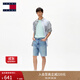 TOMMY JEANS【復古寬松】25春夏新款男裝美式潮流徽章破洞毛邊牛仔短褲 牛仔藍1AB 32