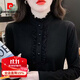 皮爾卡丹（pierre cardin）秋冬季氣質(zhì)木耳邊加絨打底衫女媽媽裝修身內(nèi)搭保暖長(zhǎng)袖上衣女純色 黑色 【雙面德絨】 XL 建議120-135斤