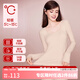 好奇蜜斯（Miss Curiosity）羊毛保暖內(nèi)衣女發(fā)熱打底衣肌底衣秋冬內(nèi)搭帶胸墊加絨秋衣 燕麥奶 M