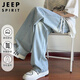 JEEP SPIRIT吉普冰絲牛仔褲男夏季薄款直筒闊腿長(cháng)褲青少年男士褲子 淺藍 XL