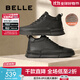 百麗（Belle）休閑短靴男商場(chǎng)同款牛皮高幫板鞋加絨保暖8DS01DD3預售 黑色毛里 40 (250mm)
