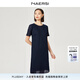 娜爾思（NAERSI）氣質(zhì)簡(jiǎn)約圓領(lǐng)短袖連衣裙女2025夏季新款通勤直筒裙 深藍色 2XL