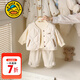 G.duck小黃鴨童裝女童秋冬套裝女寶寶冬裝夾棉馬甲打底衫休閑褲保暖冬季 米色三件套 100 建議2~3歲【 90-100cm】cm