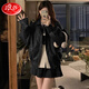 浪莎復古皮衣外套女2025秋冬季新款美式機車(chē)服短款夾克小個(gè)子冬裝 黑色 S 【80-105斤】