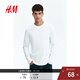 H&M男裝女裝T恤秋季時(shí)尚圓領(lǐng)柔軟棉質(zhì)寬松長(cháng)袖上衣打底衫1029317 白色 M 175/100