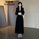 舒芳蝶（shufangdie）法式黑色v領(lǐng)波點長袖連衣裙女裝2025秋季新款小個子氣質(zhì)收腰長裙 【黑色】 L