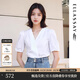 歌力思（ELLASSAY）夏新款多巴胺穿搭棉感時尚法式V領(lǐng)短袖上衣襯衫女EWB352C00100 純凈白 S
