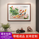繪揚九魚(yú)圖客廳背景掛畫(huà)荷花鯉魚(yú)圖餐廳裝飾畫(huà)中式玄關(guān)壁畫(huà)九條魚(yú)有框 1-年年有余 帶框尺寸 橫120*高90cm 實(shí)木 紅木色框