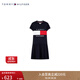 TOMMY HILFIGER春夏童裝女甜美可愛(ài)休閑運動(dòng)拼色大旗標刺繡圓領(lǐng)短袖連衣裙 藏青色654 L/155cm