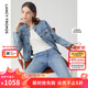 朗姿法式復古百搭休閑短款藍色牛仔外套女新款高級感早春新款上衣 巴黎藍色2 L