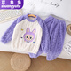 雙魚(yú)兔女童家居服保暖加厚絨睡衣新款拉布布秋冬季珊瑚絨卡通套裝 紫色la步步 90 建議身高80-90厘米