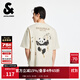 杰克·瓊斯（JACK&JONES）男裝25年棉質(zhì)涼感短袖T恤男士夏季潮流寬松卡通熊貓印花半袖t恤 A08云米色 寬松版，卡碼拍小 M 175
