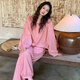 族瑪士睡衣女2026春秋新款梭織寬松大碼可外穿夏季薄長(cháng)袖長(cháng)褲家居服套裝 S85115#長(cháng)袖長(cháng)褲-山莓紅 M 【建議80-115斤穿】