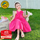 G.DUCKKIDS童裝女童連衣裙夏季兒童吊帶裙子海邊度假沙灘裙玫瑰花無(wú)袖裙子 玫紅色 140 (建議身高130cm 10-11歲)cm