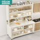 四季沐歌廚房置物架落地廚柜餐邊收納柜櫥柜儲物柜子微波爐烤箱碗碟柜用具 【加厚巖板】白6層120長(cháng)-全配