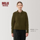 無(wú)印良品（MUJI）女式 羊毛混 毛圈花式線(xiàn) POLO針織衫毛衣女裝翻領(lǐng) BA1P7A4A 卡其綠 S (155/80A)