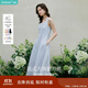 茵曼（INMAN）法式收腰顯瘦方領(lǐng)吊帶連衣裙女裝2025夏季新品長裙子 藍(lán)色 M