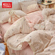 紅豆AB版設計全棉蝴蝶花邊床上四件套韓式云感木棉皺皺紗床蓋床裙款 粉結（蝴蝶花邊款） 四件套1.8 床裙款 （被套200*230cm）
