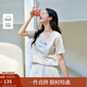 茵曼棉質(zhì)刺繡圓領(lǐng)短袖T恤女裝2025夏季新款字母標語(yǔ)閃片上衣 淺花灰 S