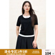 獨束大碼女裝假兩件拼接撞色針織衫2025春夏新品通勤長(cháng)短袖上衣 黑色（短袖） L （尺碼：2）