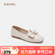 奧康（Aokang） 女鞋2025春季單鞋質(zhì)感真皮蝴蝶結兩穿時(shí)尚平底鞋門(mén)店發(fā)貨 米白色 35