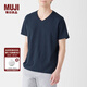 無(wú)印良品 MUJI 男式 印度棉天竺編織 V領(lǐng)短袖T恤 M9SB234 深海軍藍 M