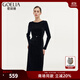 歌莉婭套裝氣質(zhì)通勤絲絨設計感高彈顯瘦亮片壓褶兩件套1CNLAC0E0 00B黑色 S