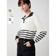 ELLE法式綿羊毛Polo領(lǐng)條紋針織衫女2025冬季新款寬松慵懶套頭毛衣 米白 M
