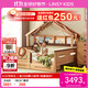 LINSY KIDS林氏兒童床男女孩公主護欄木屋床 樹(shù)屋床+房頂+書(shū)架 1.5*1.9m
